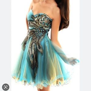 - - - - Bridess Peacock tulle  formal prom Dress strapless NEW TAG size 4